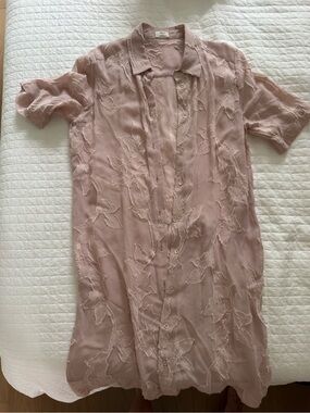 Aritzia Blush Pink Embroidered Button-Front Shirt Dress
